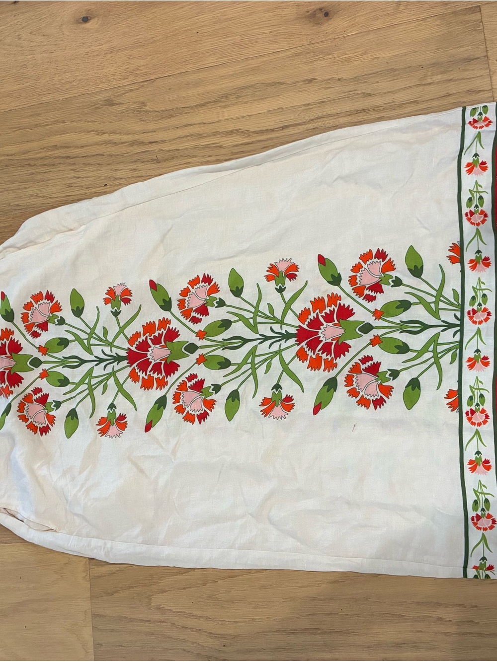 Elizabeth and James White Maxi Skirt with Red and Green Floral Print